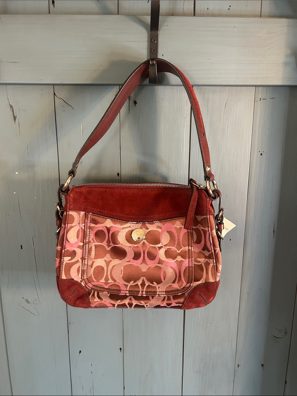 Vintage Y2K Coach “C” Burgundy & Pink Shoulder Purse - New